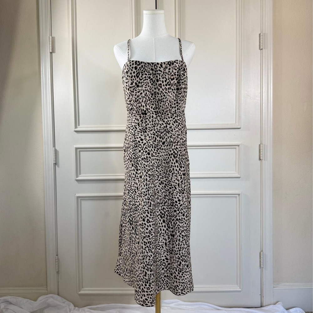 re:named Simone Strappy Maxi Dress L Leopard Slip Western Boutique Satin